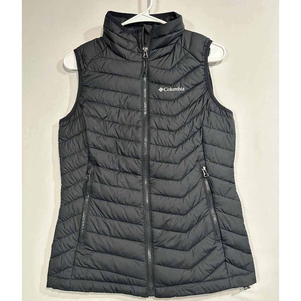 Columbia Women's Powder Lite Puffer Black Full Zip Vest Sz Small (COMPANY LOGO)